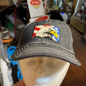 Denim ball cap with America flag eagle